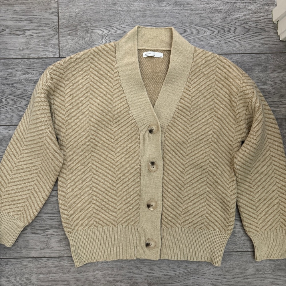 Oak + Fort Herringbone Beige Cardigan XS Used ONCE!